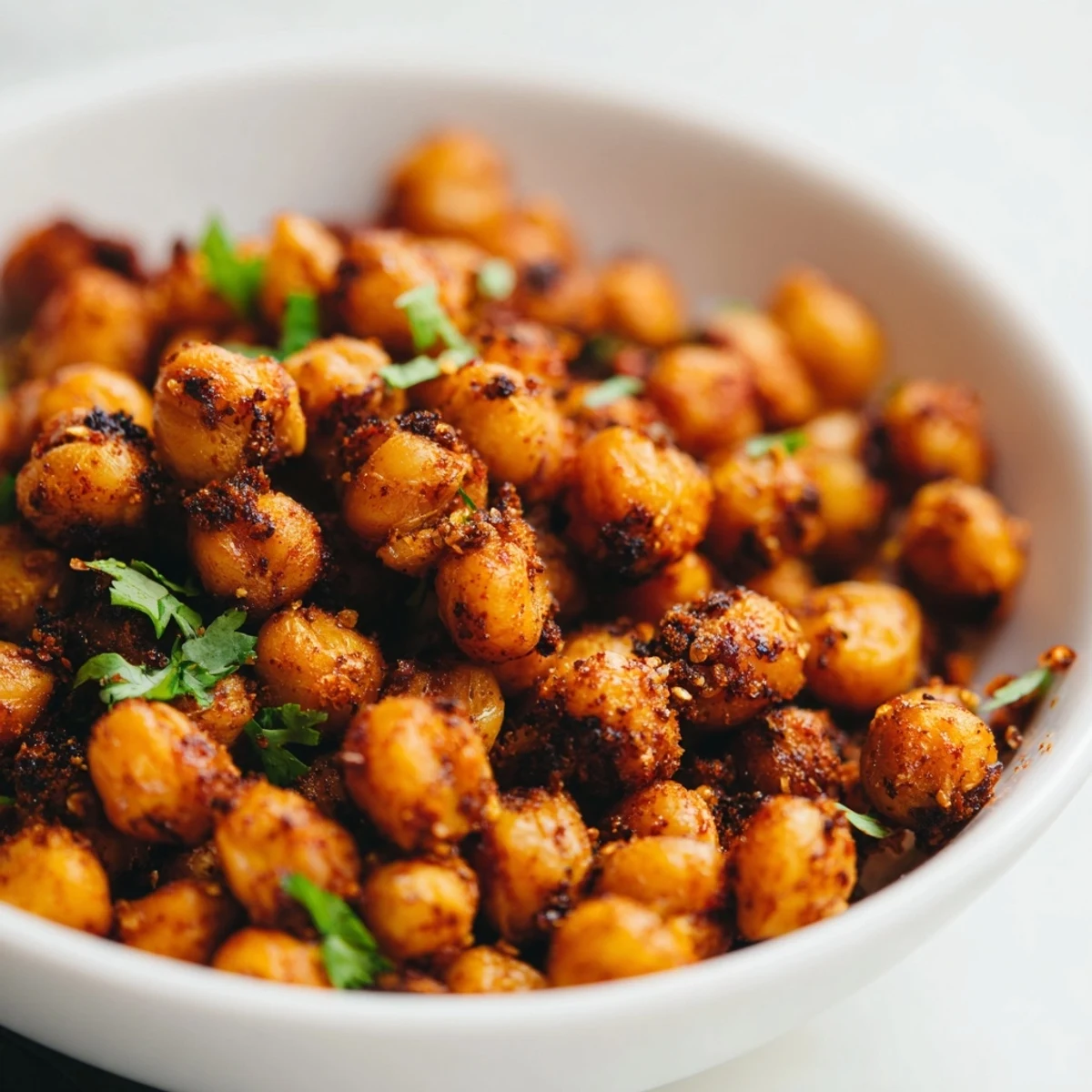 Golden-brown Spicy Roasted Chickpeas with Cumin and Chili piled high, perfect for snacking or topping salads.