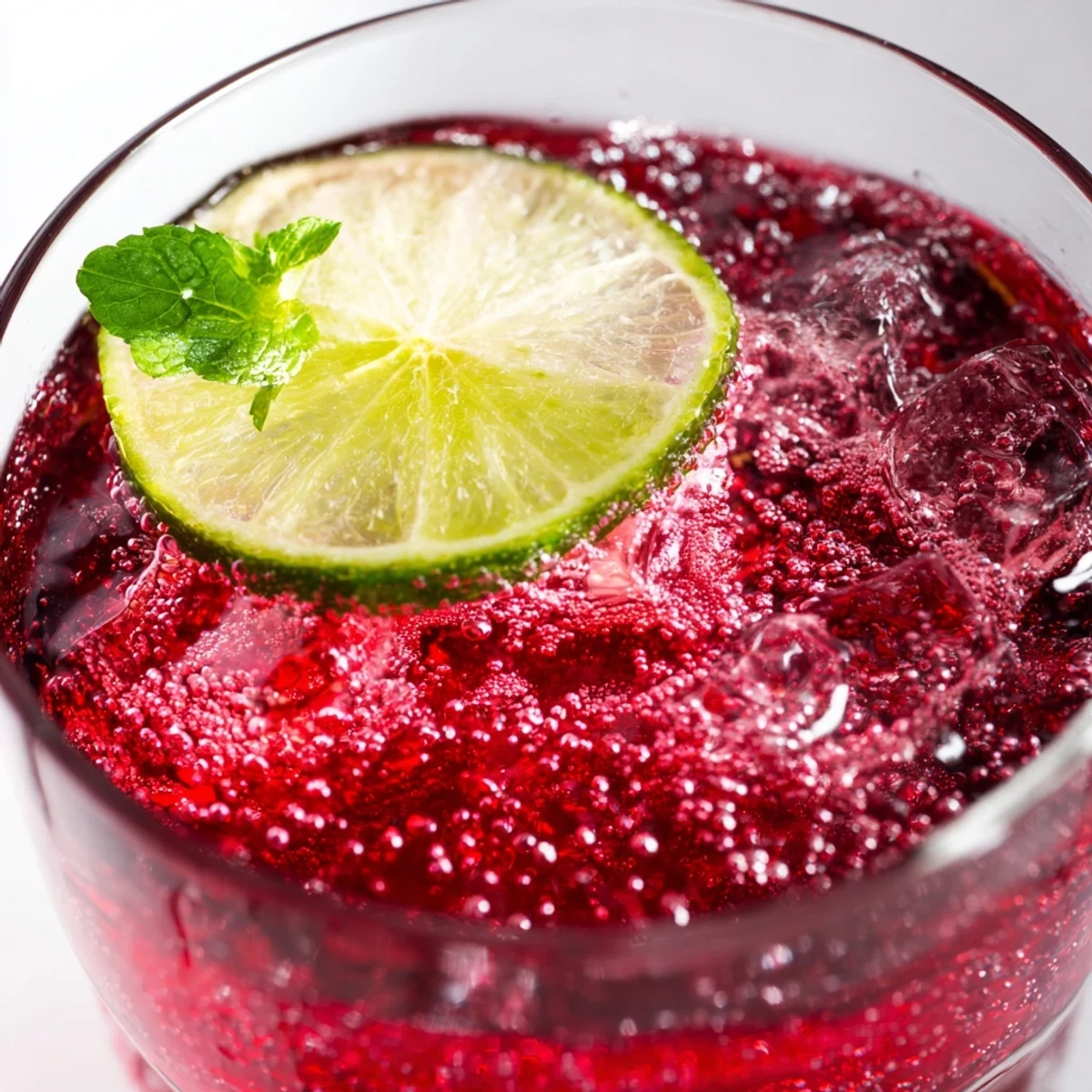 Crisp Cranberry Juice with Sparkling Water served over ice with a bright lime wedge.