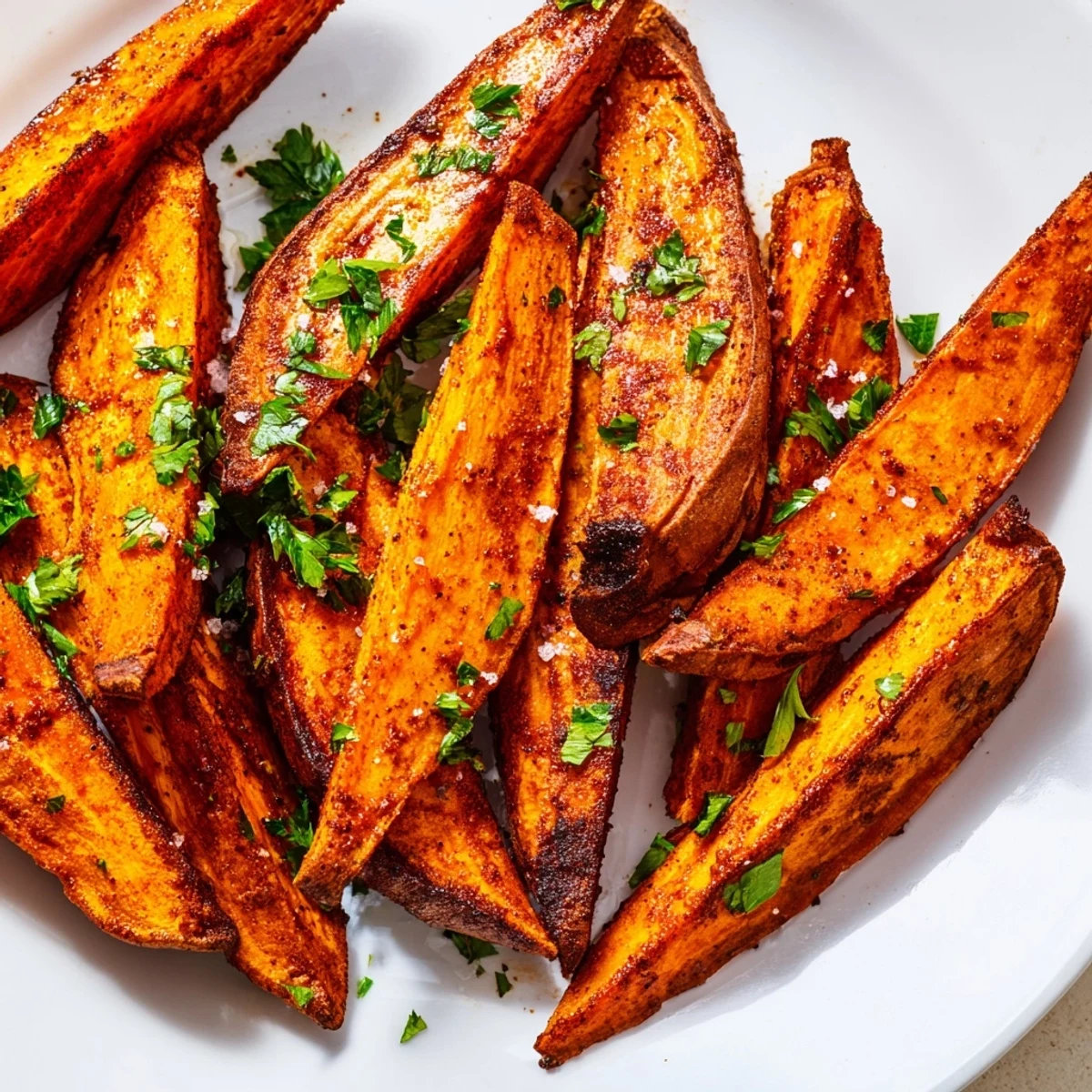Golden roasted sweet potato wedges with paprika, crisped on the edges and served warm alongside a creamy dipping sauce.
