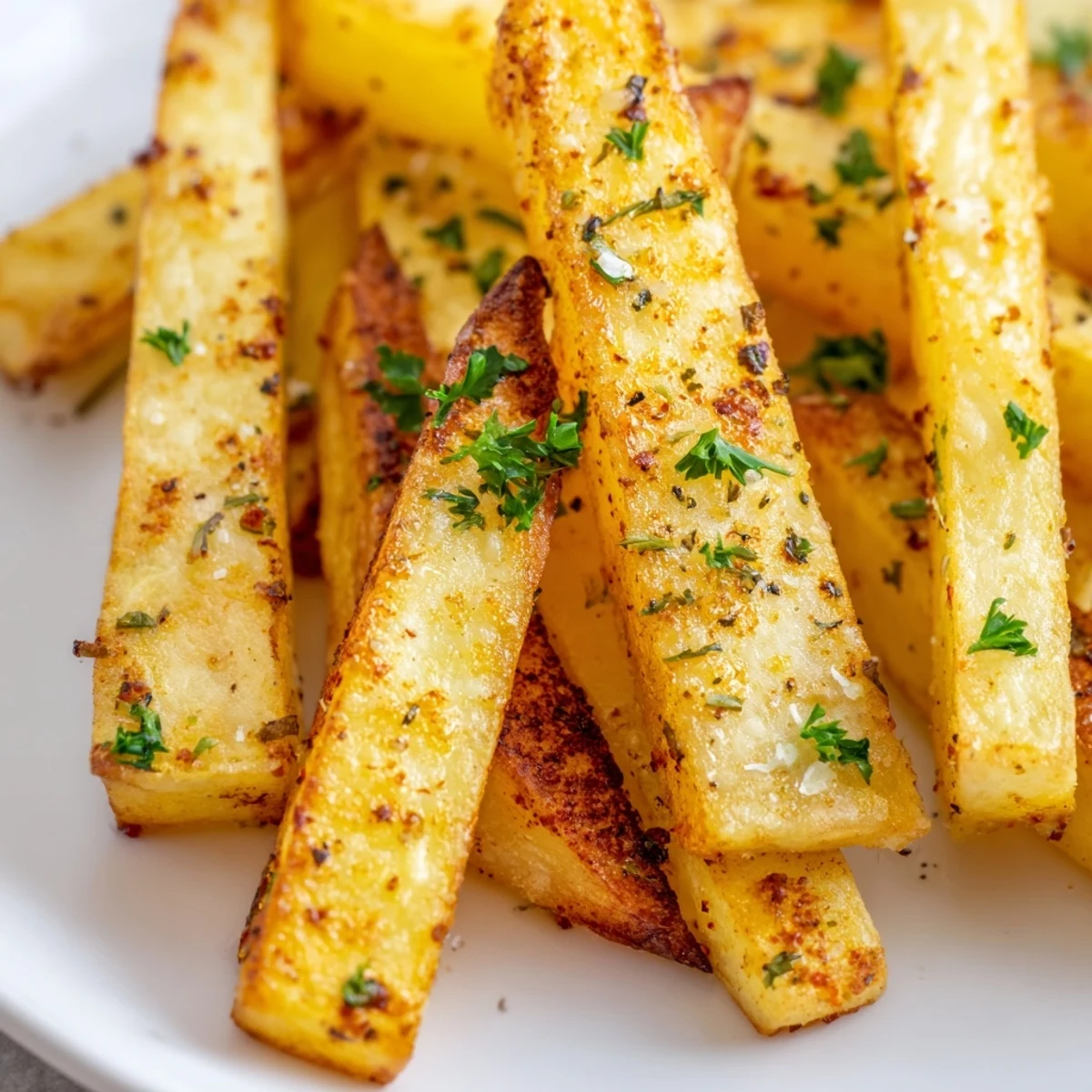 Cajun Spiced Fries served hot with a side of creamy vegan dip for dipping.