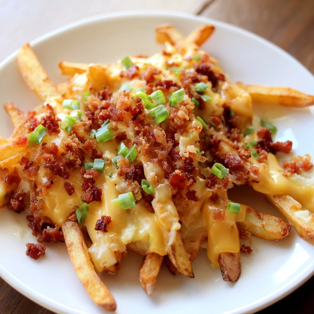 Crispy Super Bowl Cheese Fries topped with savory turkey bacon and fresh parsley served hot for game day