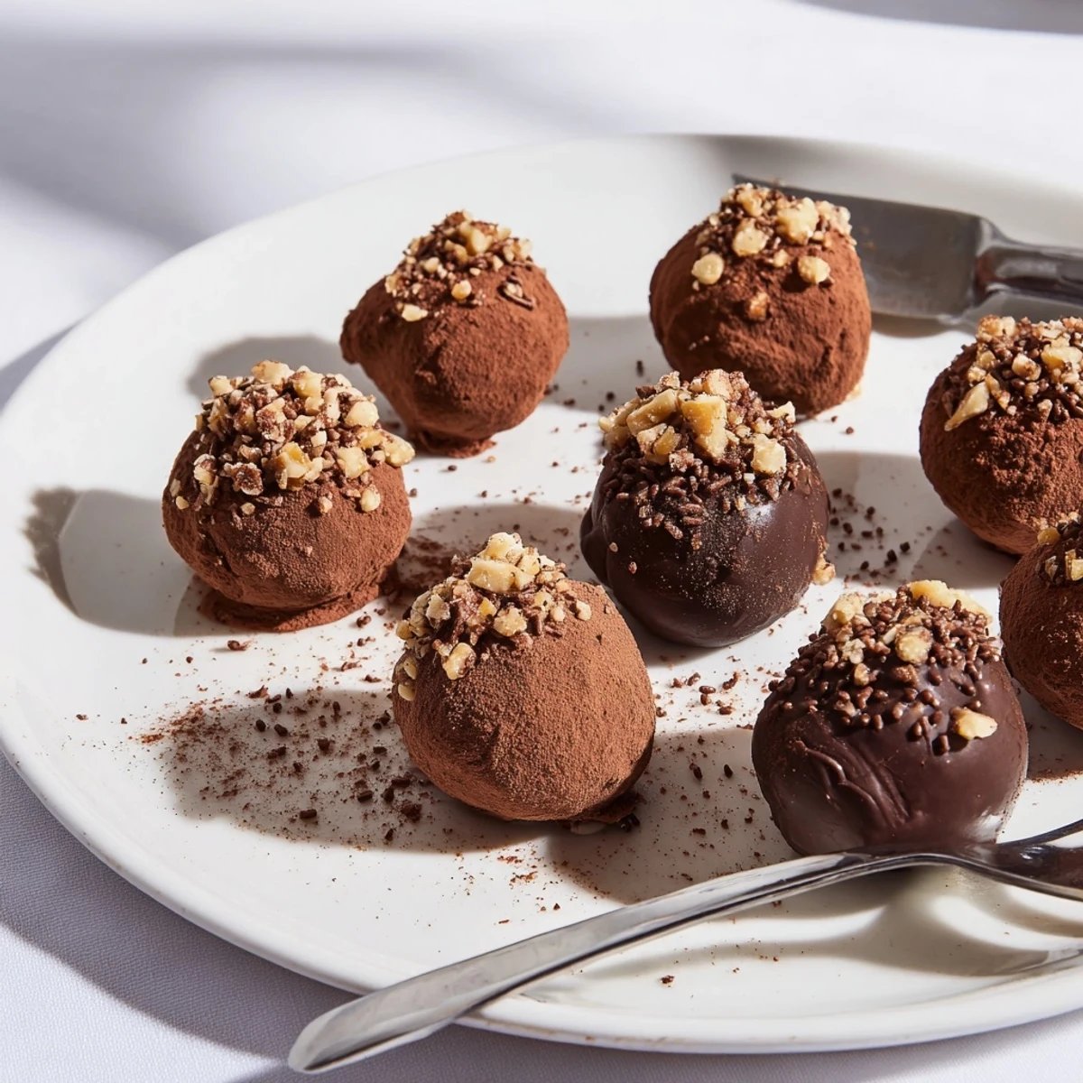 Irish Cream Truffles are shown on a rustic wooden board, glistening with a chocolate coating for a party platter.