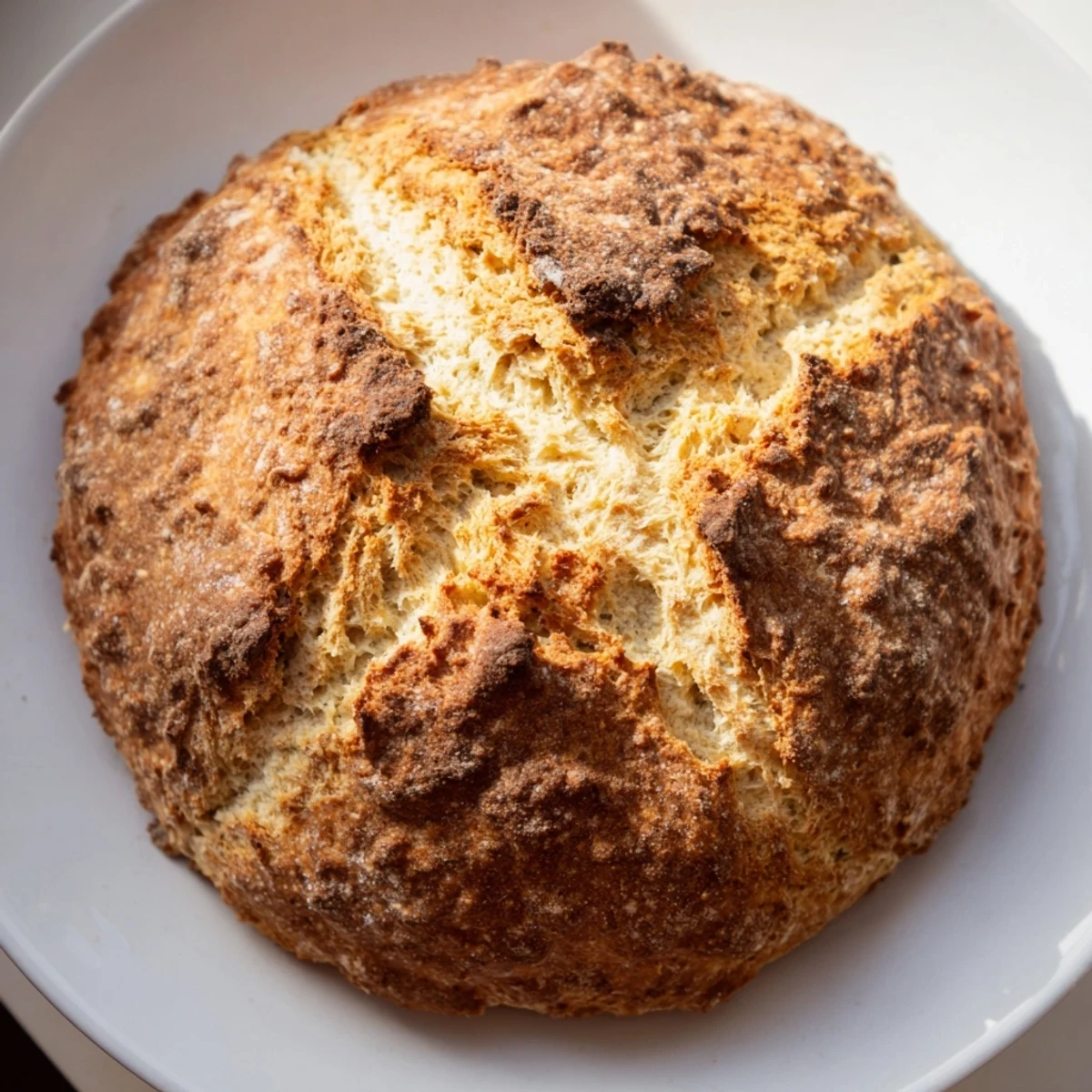 Slices of Authentic 4-Ingredient Irish Soda Bread reveal a tender, fluffy interior, ready to be slathered with jam alongside a steaming cup of tea.  