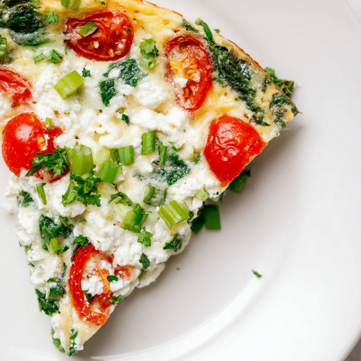 A golden Simple Cottage Cheese Frittata slice with herbs, served alongside a fresh salad.