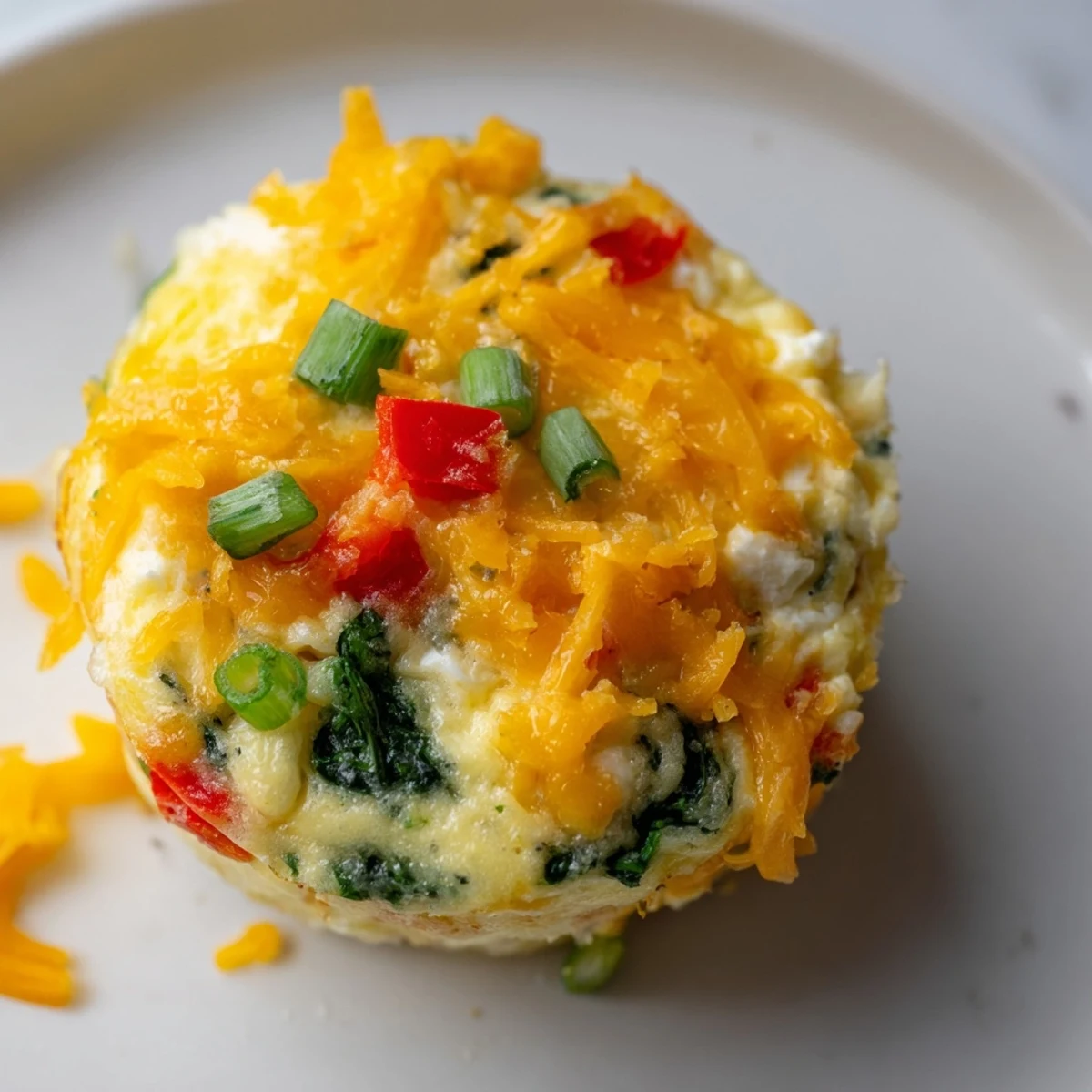Golden Cottage Cheese Egg Bites steam gently on a white plate, showing a tender, golden top and creamy interior.