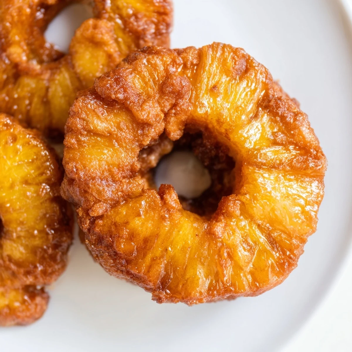 Enjoy Rum-Soaked Fried Pineapple pieces, lightly dusted with cinnamon, alongside a tall glass of sparkling water.