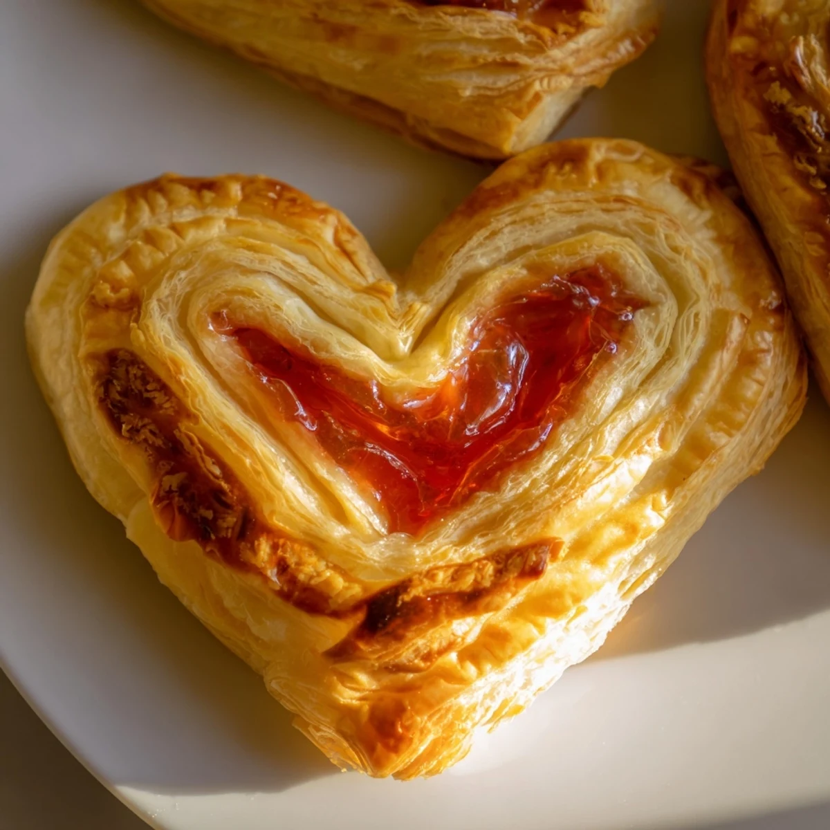 Warm Strawberry Cream Cheese Heart Danishes served alongside steaming coffee on a cozy morning.
