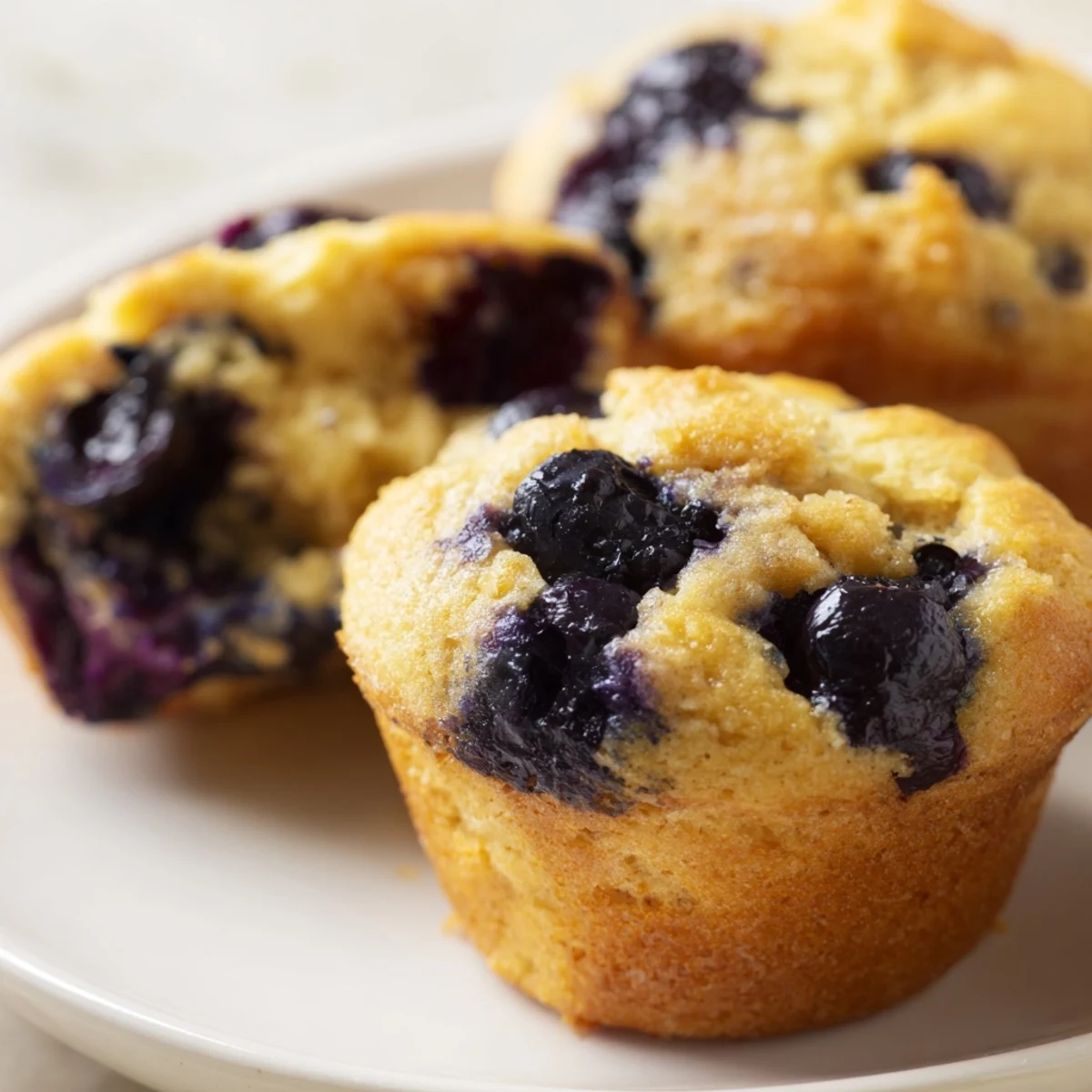 A plate of Blueberry Protein Muffins with Greek Yogurt served beside a cup of coffee for a healthy American breakfast snack.