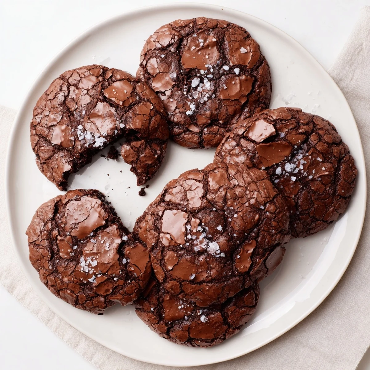 Gourmet Brownie Cookies on a cooling rack, sprinkled with sea salt and ready to serve.