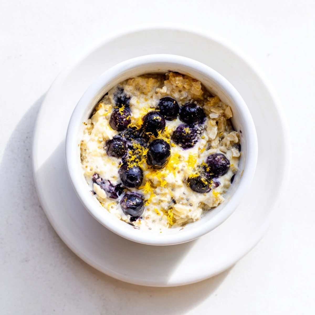 Freshly baked Baked Blueberry Cottage Cheese Breakfast Bowls with a golden top, served warm with a drizzle of honey.