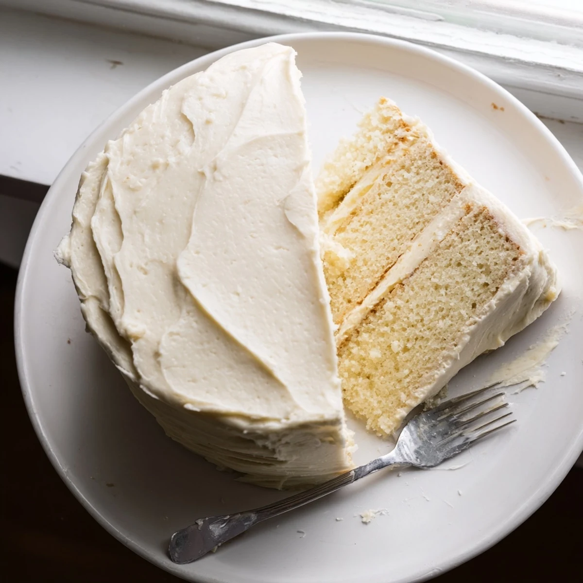 Perfect Vanilla Cake decorated with white buttercream swirls, ideal for birthdays, holidays, or everyday family gatherings.