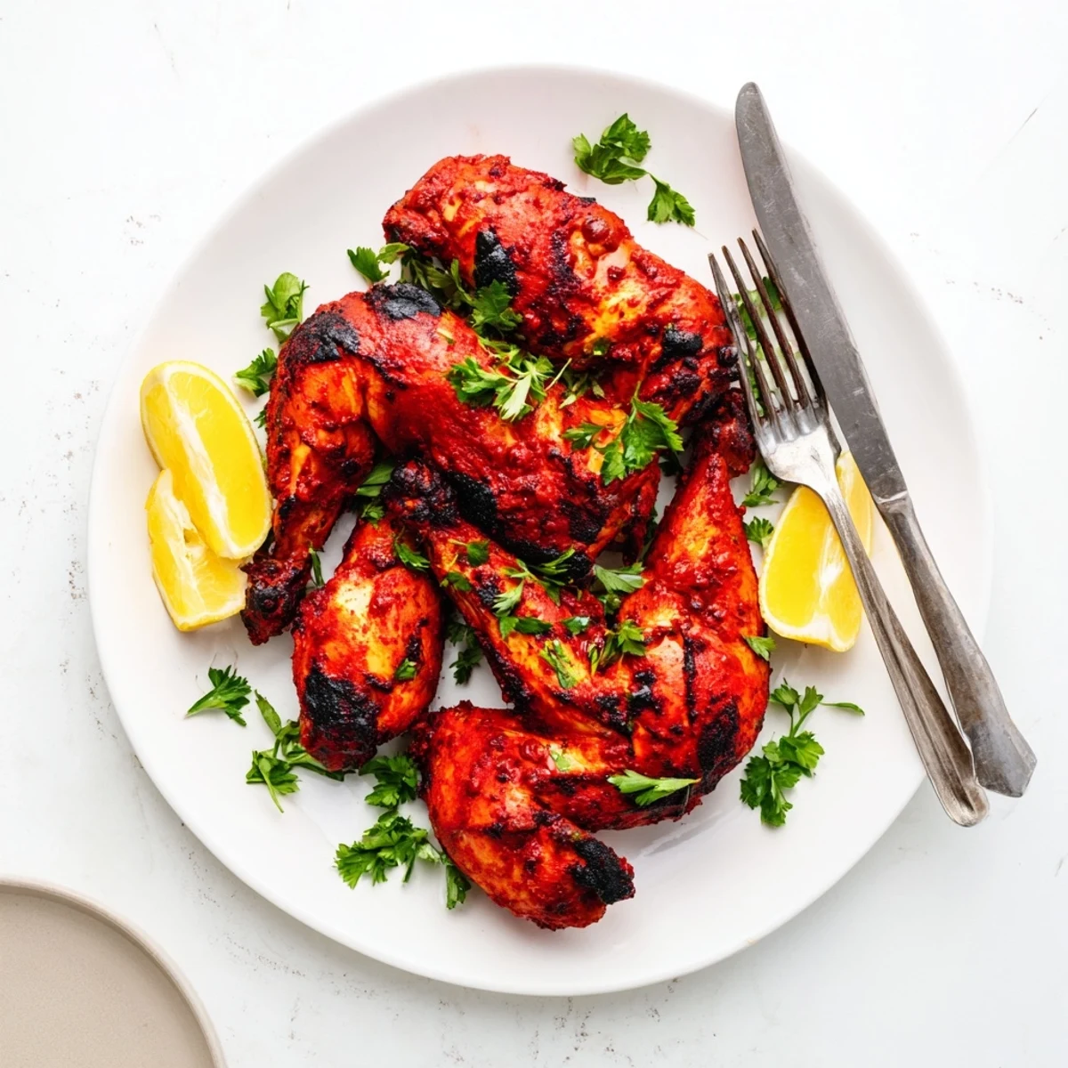 Sizzling Peri Peri chicken Portuguese style on a wooden board with smoky char marks and zesty sauce coating