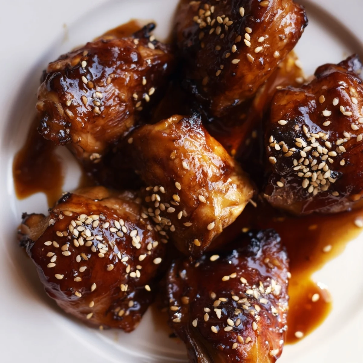 Golden glazed Crock Pot Huli Huli chicken garnished with green onions and sesame seeds