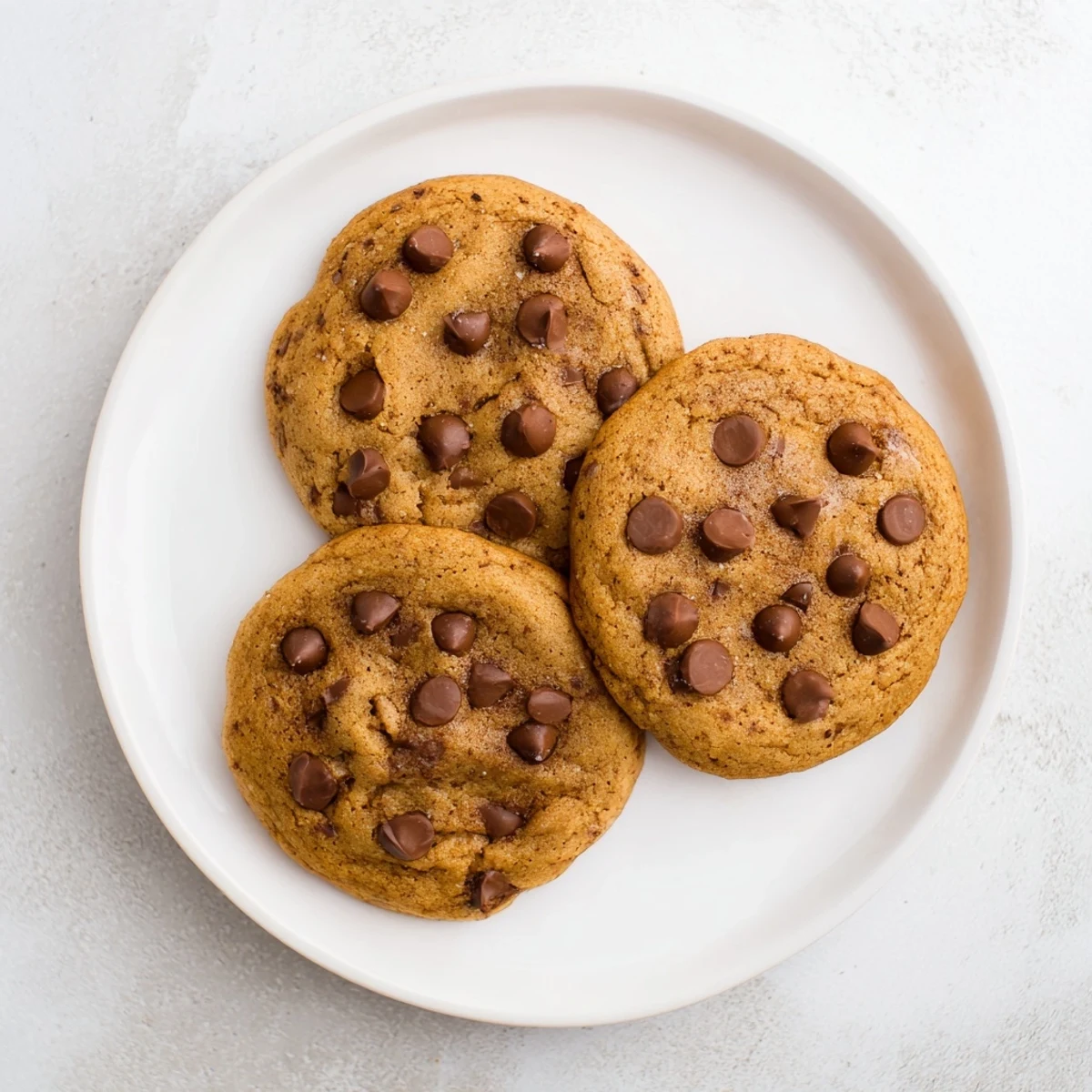 Golden pumpkin spice chocolate chip cookies stacked on a rustic wooden board