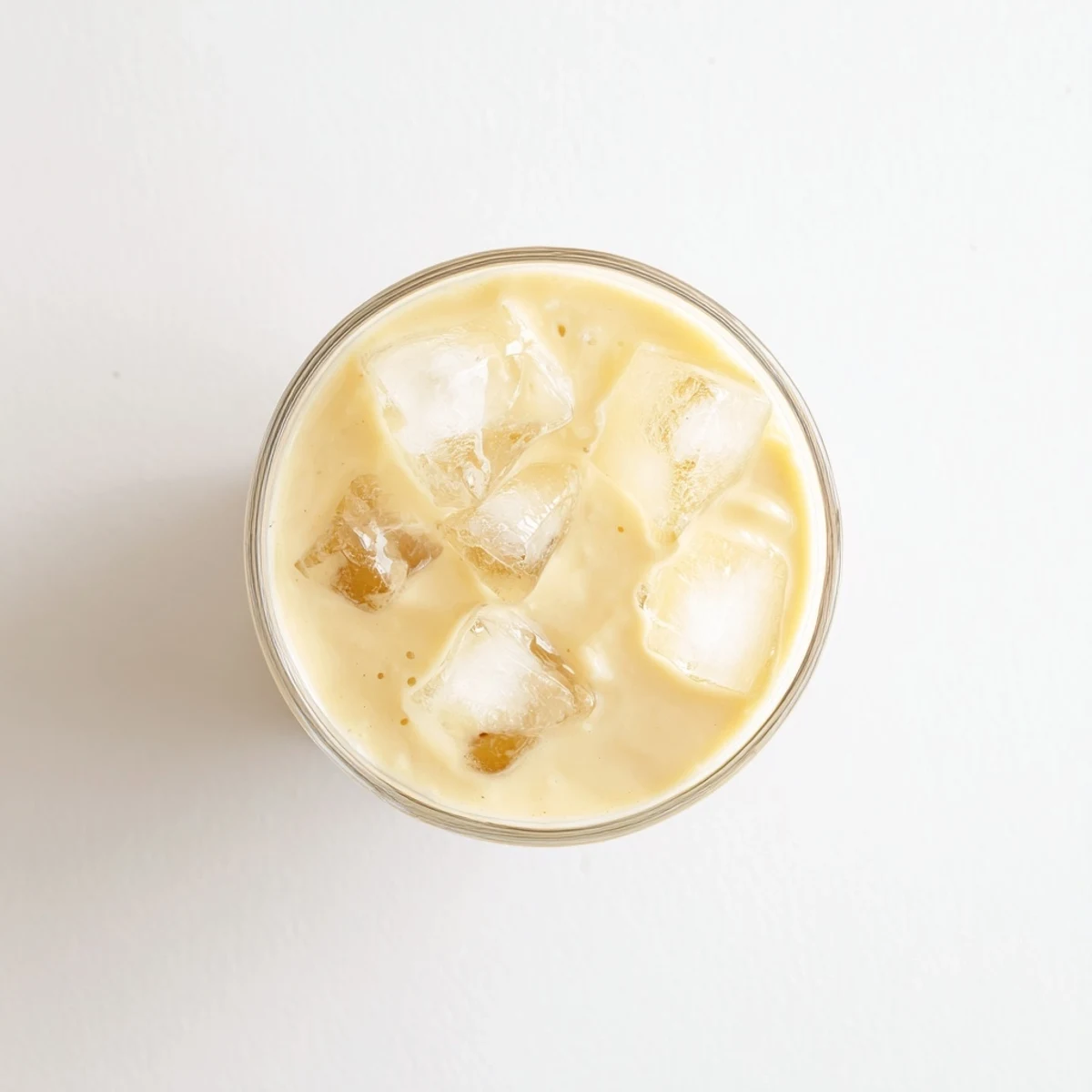 Tropical durian smoothie topped with ice showcasing its luscious pale yellow texture