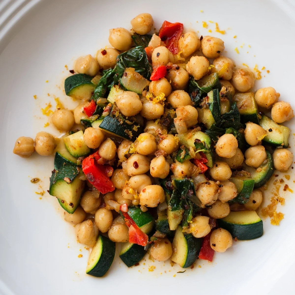 Golden chickpea lemon skillet served with fresh parsley and lemon wedges on a rustic wooden table