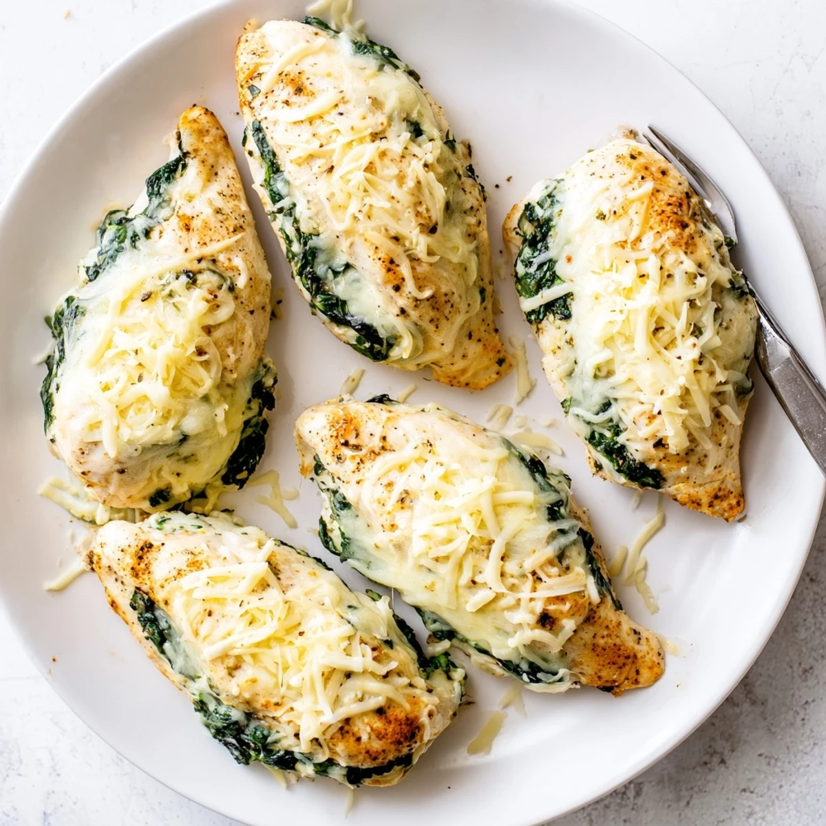 Tender stuffed chicken with creamy spinach ricotta filling baked to golden perfection