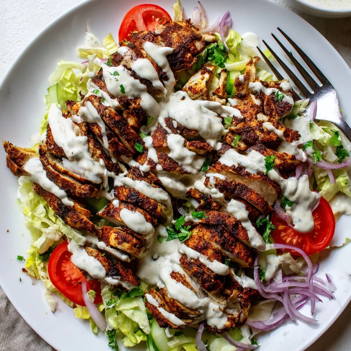 Savory chicken shawarma wrapped in warm pita with fresh vegetables and white garlic sauce