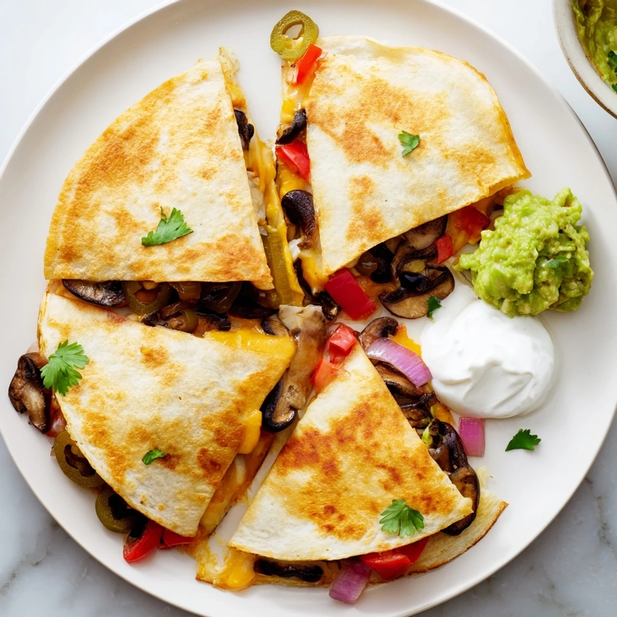Crispy quesadillas stuffed with melted cheese and colorful bell peppers served with fresh salsa