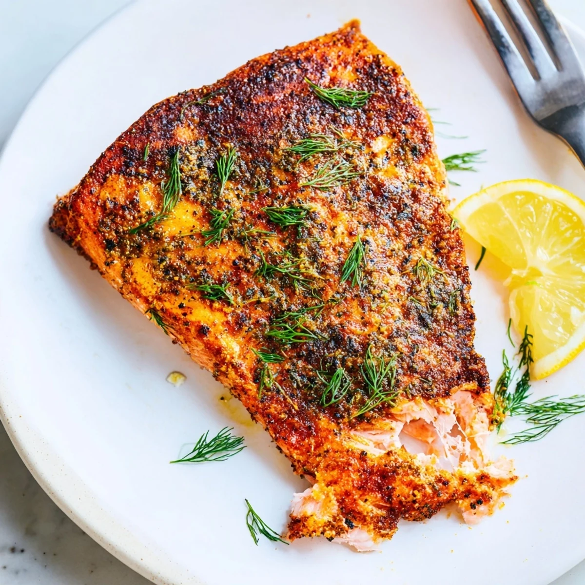 Juicy air fryer salmon with smoky paprika crust served alongside bright citrus slices