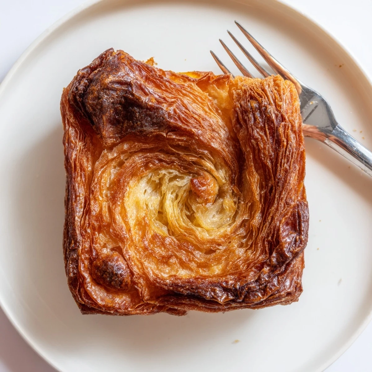 Kouign Amann pastry served warm with caramelized sugar coating and rich buttery texture