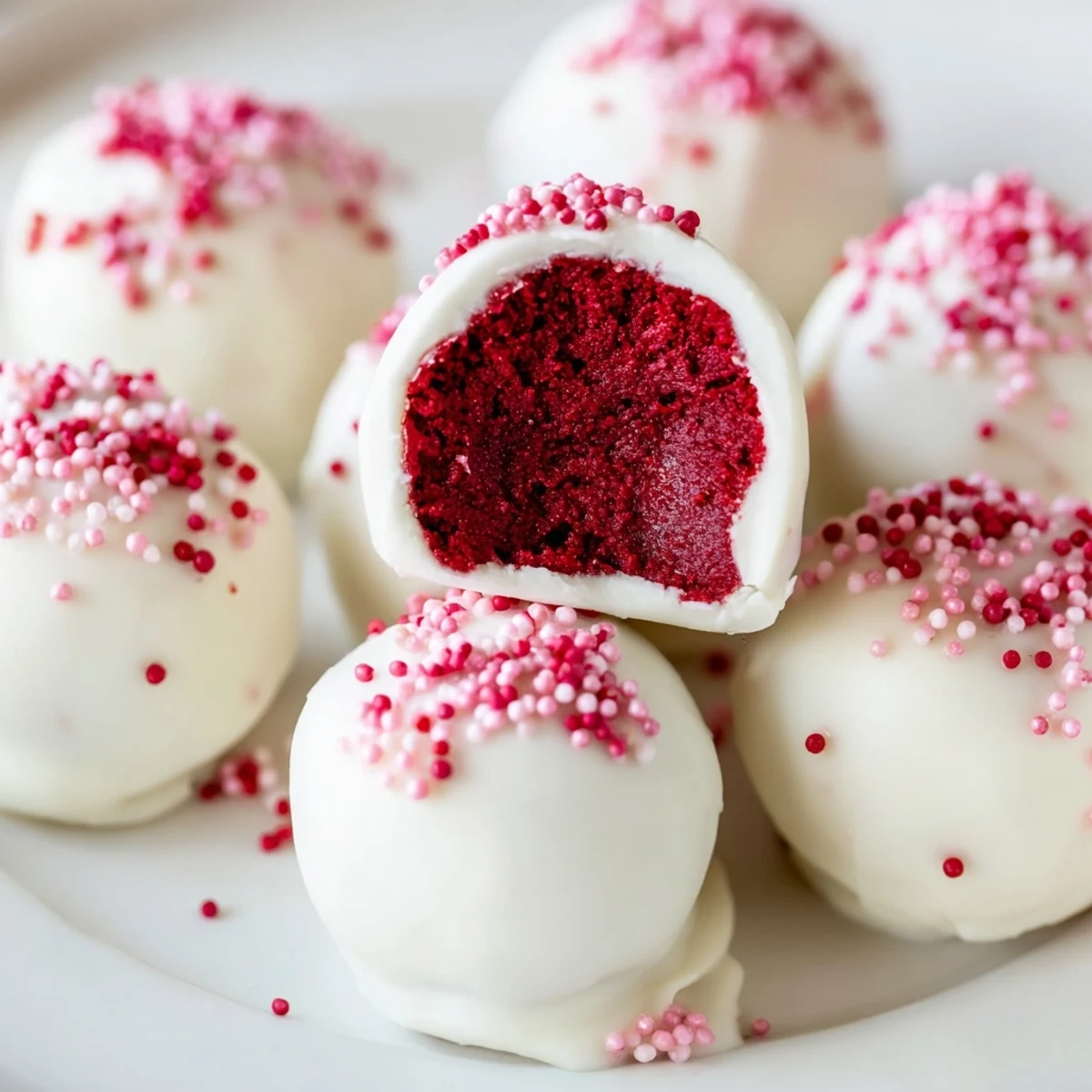 Homemade red velvet cake truffles on parchment paper ready for parties and gifting