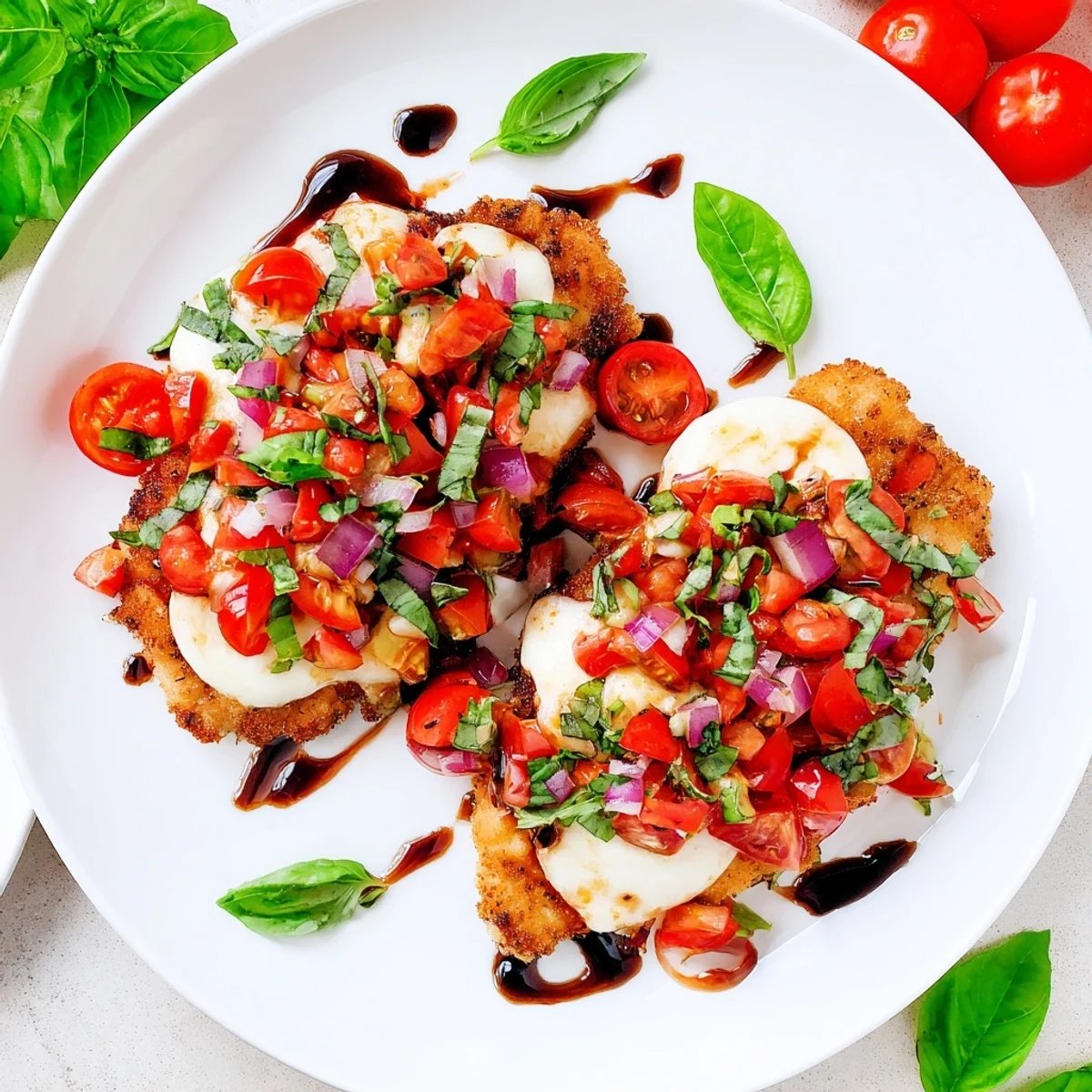 Tender Italian-style chicken layered with juicy diced tomatoes and bubbling mozzarella topping