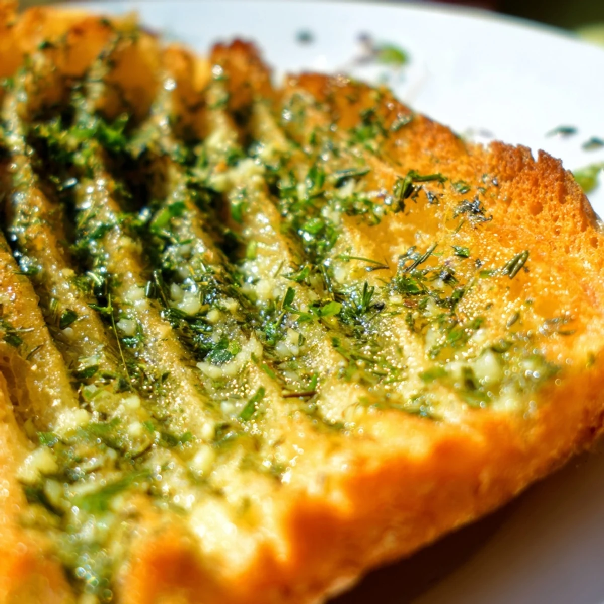 Freshly baked garlic herb Dutch oven bread on a wooden board ready for slicing
