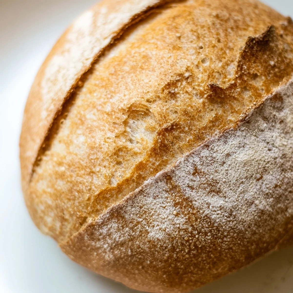 Warm artisan crusty French bread rolls served with melted butter on wooden board