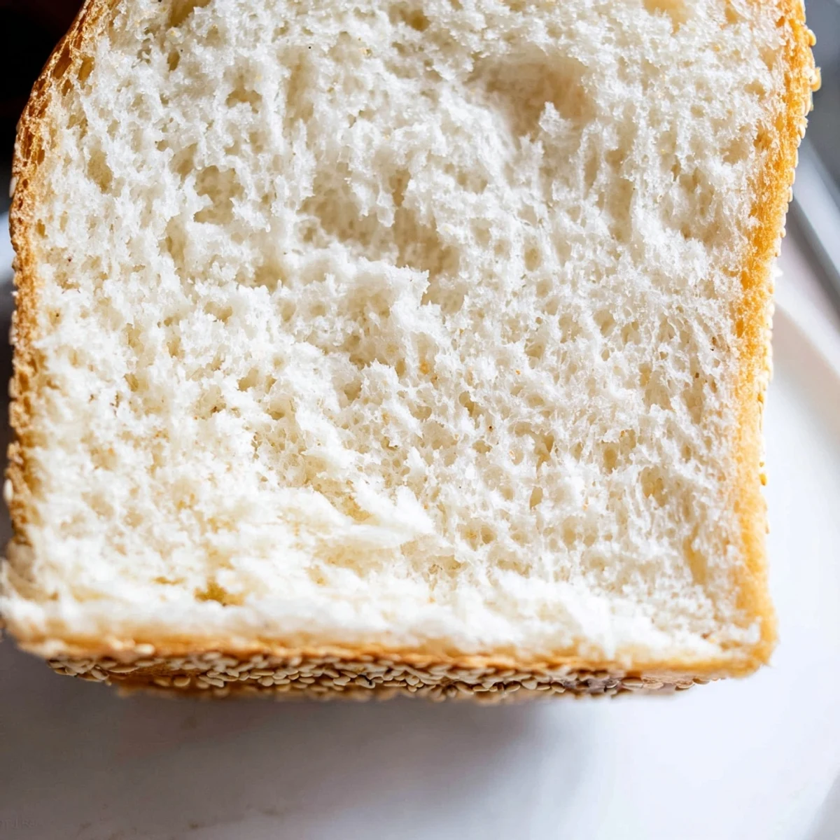 Fluffy zero carb yogurt bread toasted with golden edges on white ceramic plate