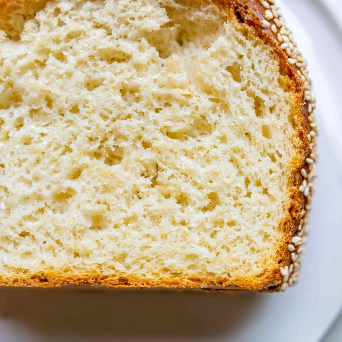 Golden zero carb yogurt bread loaf sliced on wooden board with melted butter