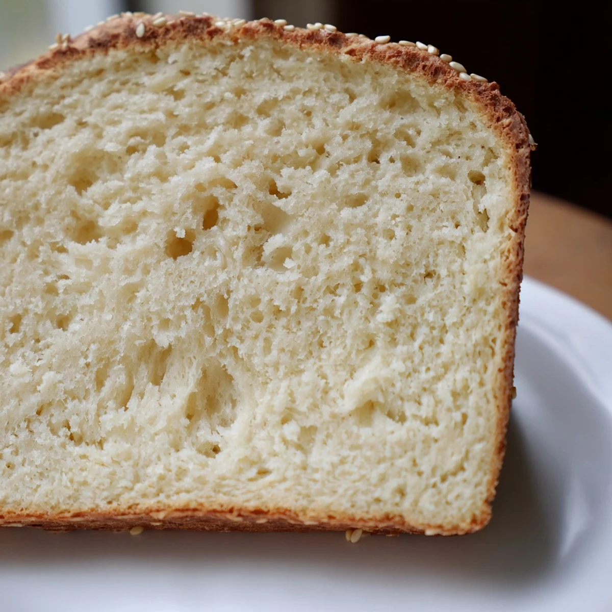 Freshly baked zero carb yogurt bread with sesame seeds cooling on wire rack