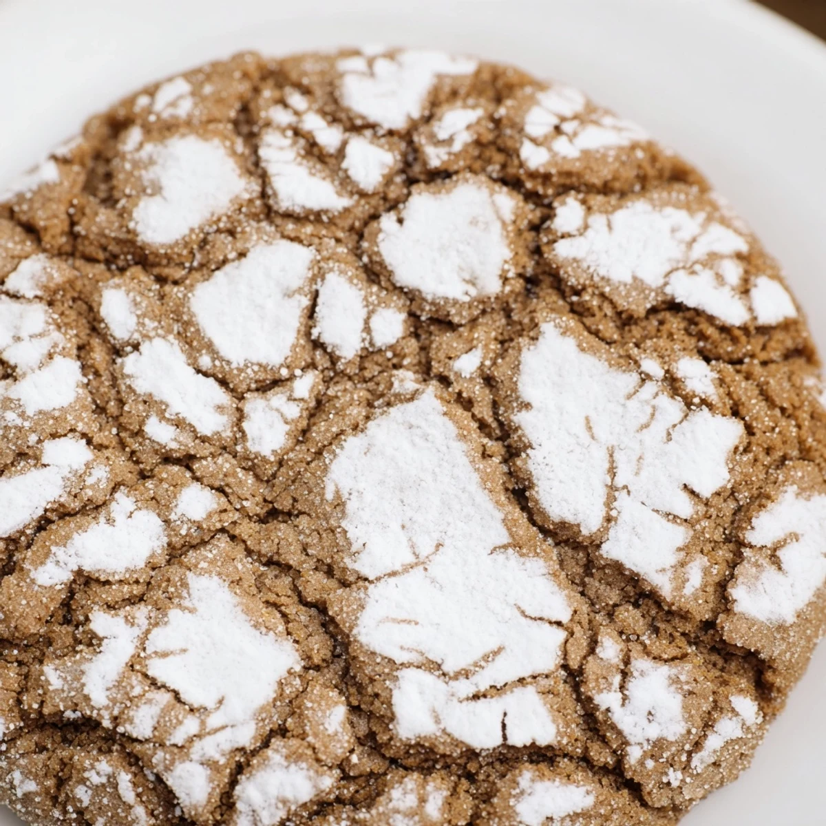 Spiced gingerbread crinkle cookies stacked high with festive powdered sugar details
