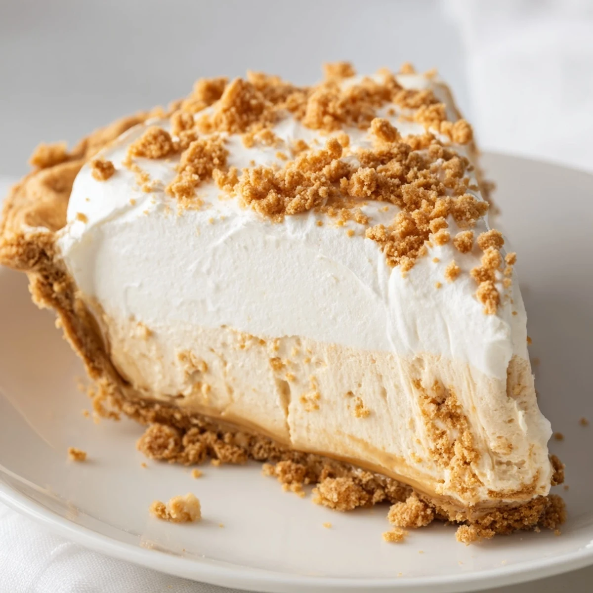 Velvety Old Fashioned Amish Peanut Butter Dream Pie slice showing rich filling and crumbly peanut topping
