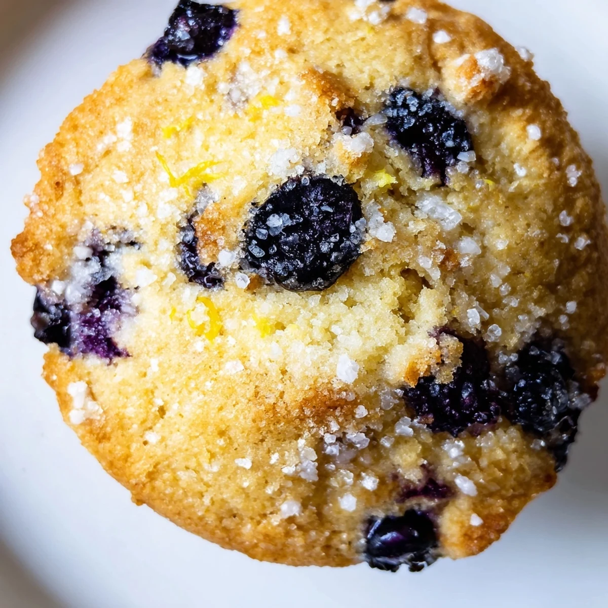 Fresh lemon blueberry muffins with bursts of juicy berries pulled apart to reveal tender moist crumbs