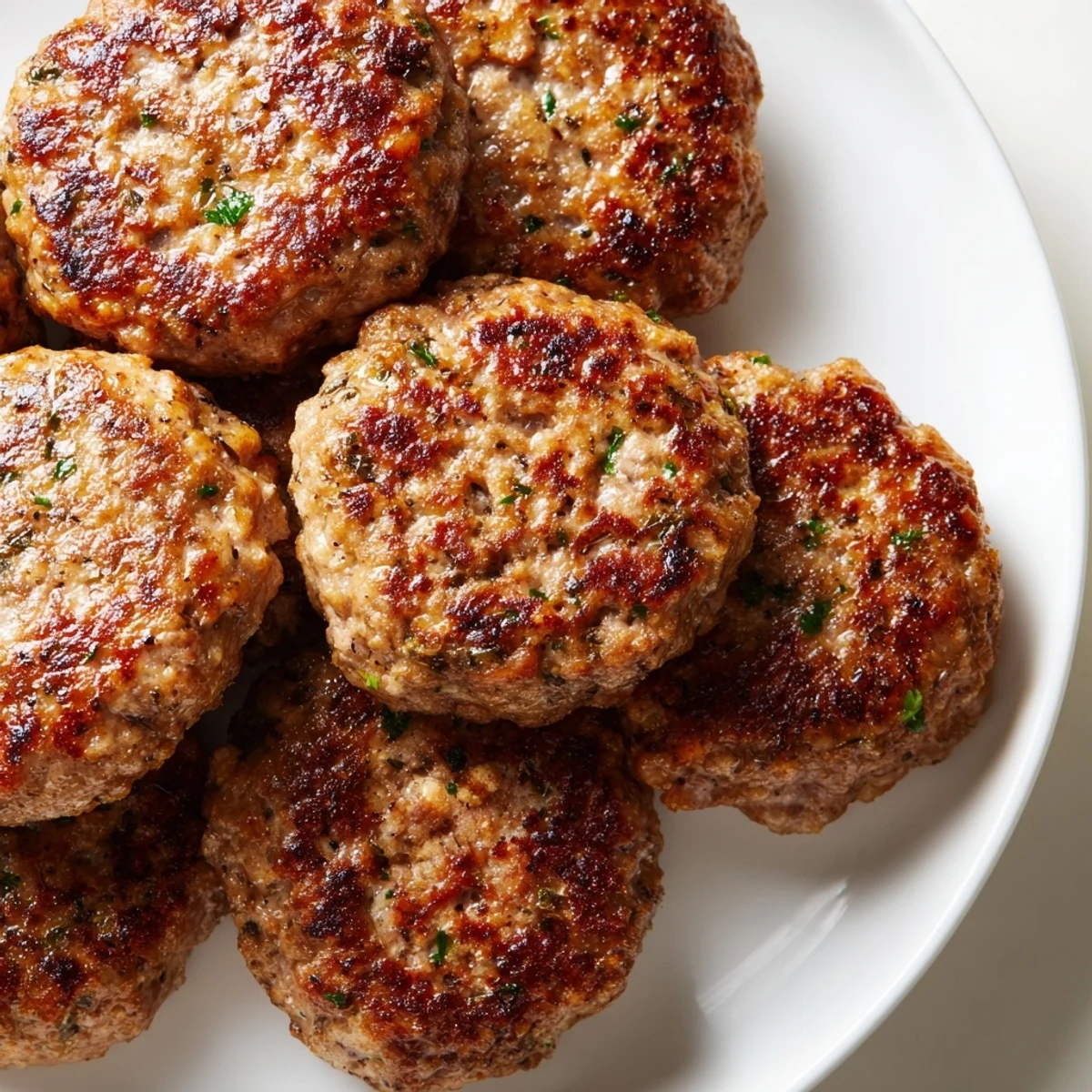 Seasoned ground turkey sausage crumbled over a warm breakfast plate with eggs