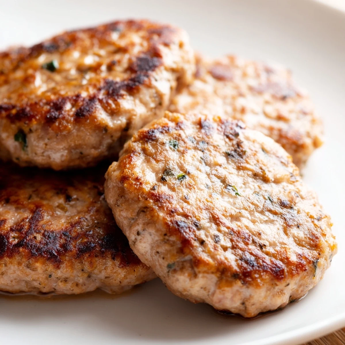Juicy homemade ground turkey sausage patties served with fresh herbs and toast
