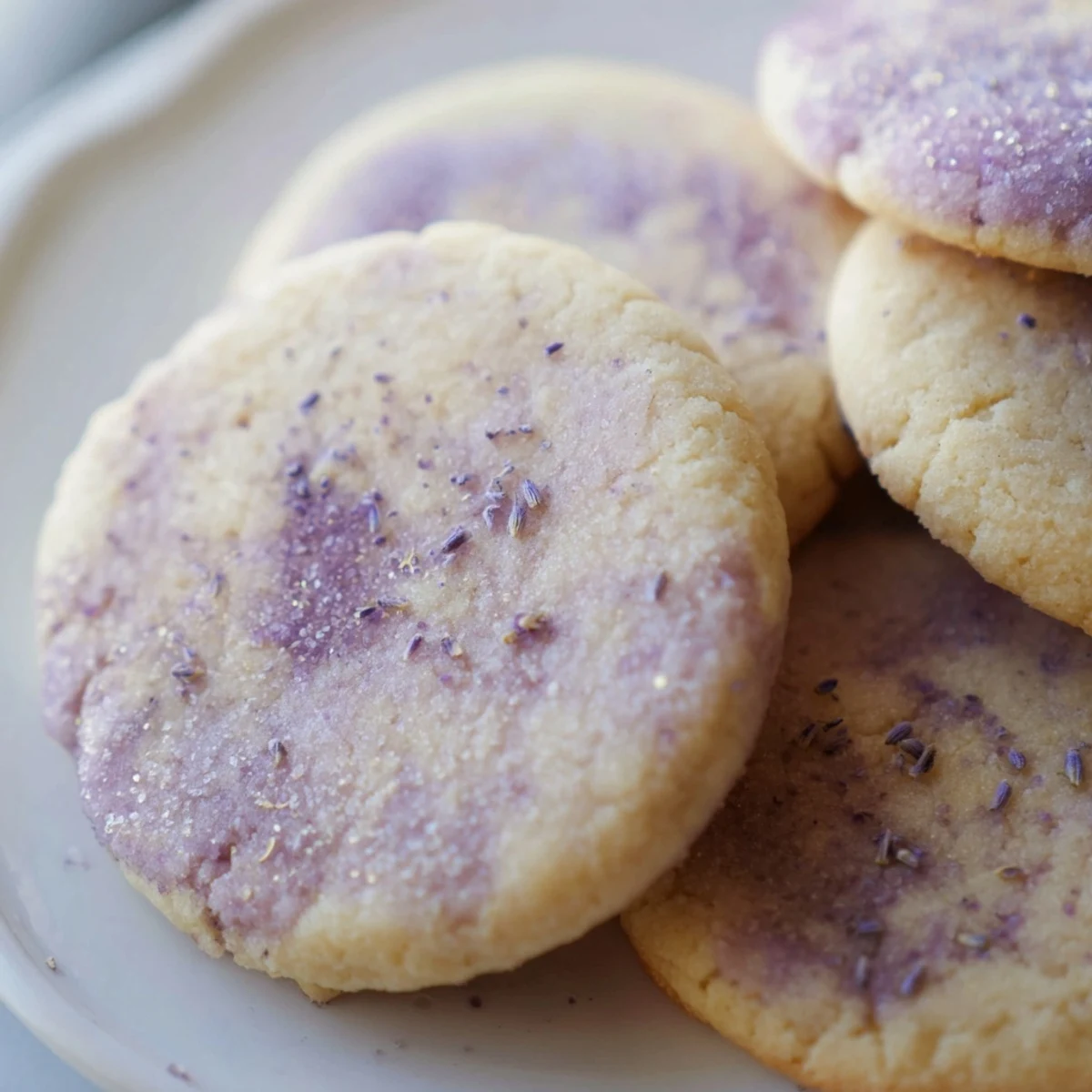 Fragrant lilac sugar cookies cooling on wire rack with delicate floral scent