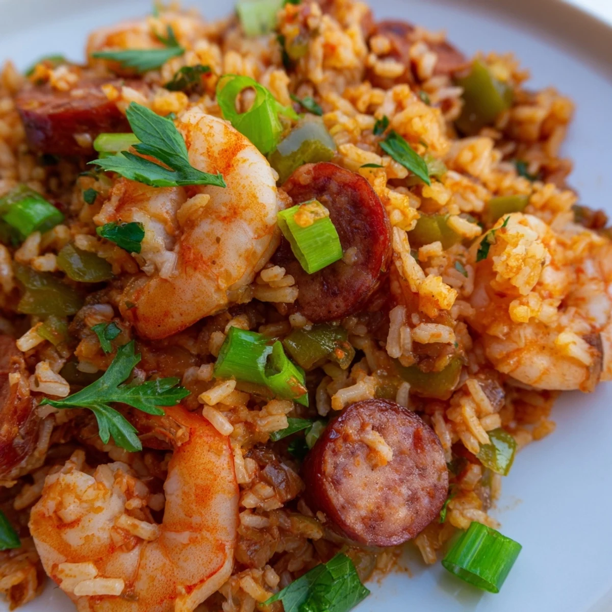Spicy andouille sausage and tender shrimp folded into seasoned Creole dirty rice with bell peppers
