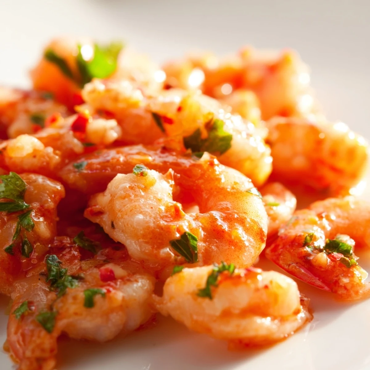 Golden garlic paprika shrimp skillet sizzling with red bell peppers and fresh parsley garnish