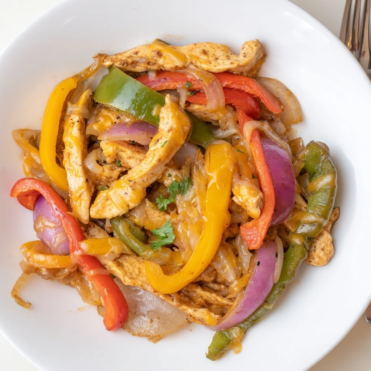 Cheesy Baja Chicken Bell Pepper Skillet served hot with warm corn tortillas.