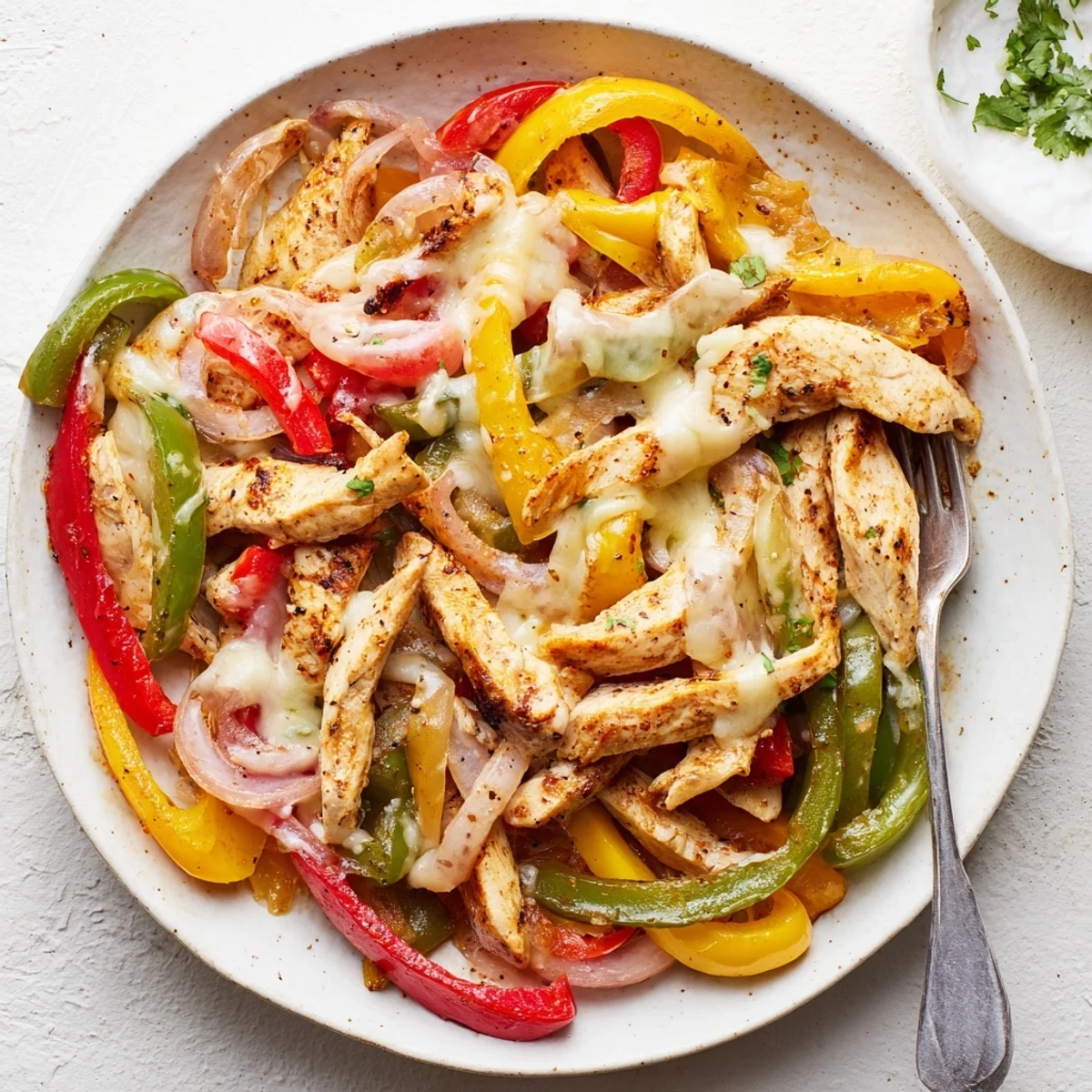Colorful Cheesy Baja Chicken Bell Pepper Skillet, one-pan meal brightened with lime.