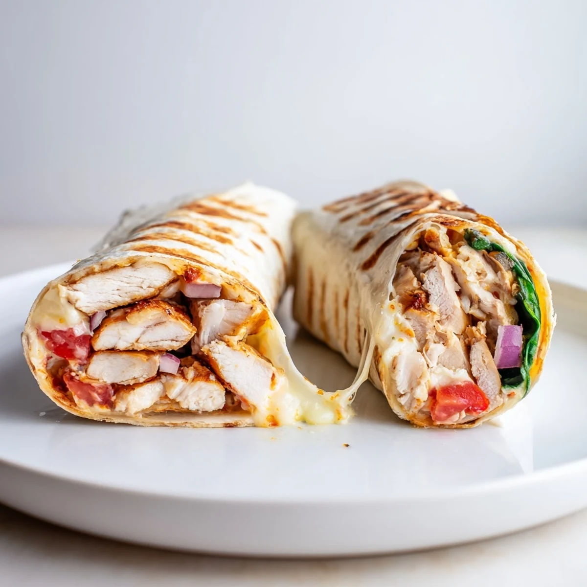 Cozy Cheesy Garlic Chicken Wraps sizzling golden on skillet, melted cheese oozing