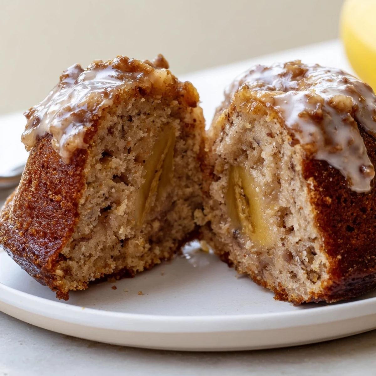 Stacked Banana Donuts served with coffee, moist banana flavor and tender texture