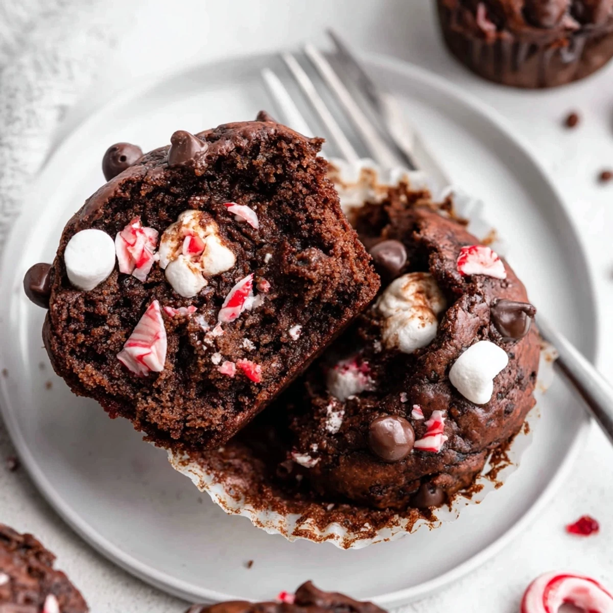 Peppermint Hot Chocolate Muffins cooling on a wire rack, chocolatey, minty aroma.