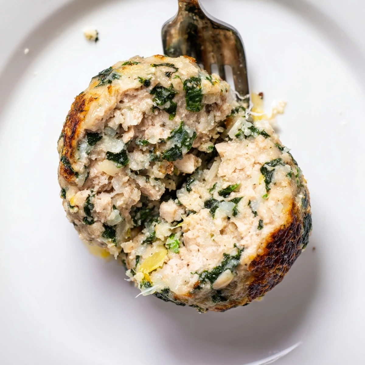 Crispy, oven roasted Low Carb Spinach Chicken Meatballs resting on parchment.