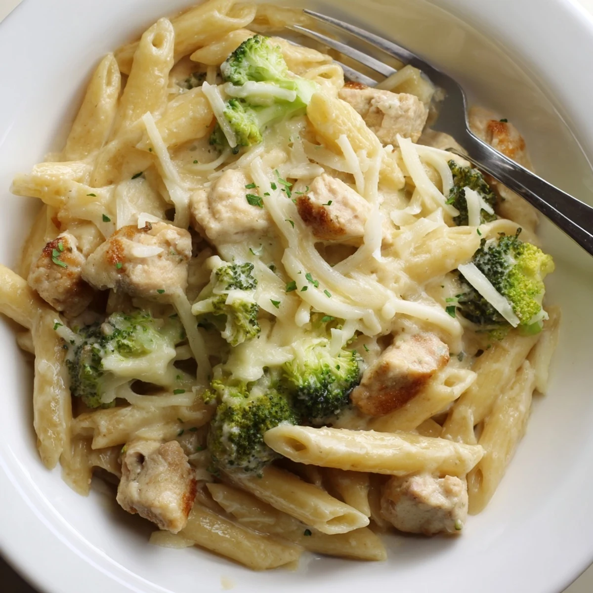 Chicken Broccoli Alfredo Bake bubbling golden with melted cheese, steam rising