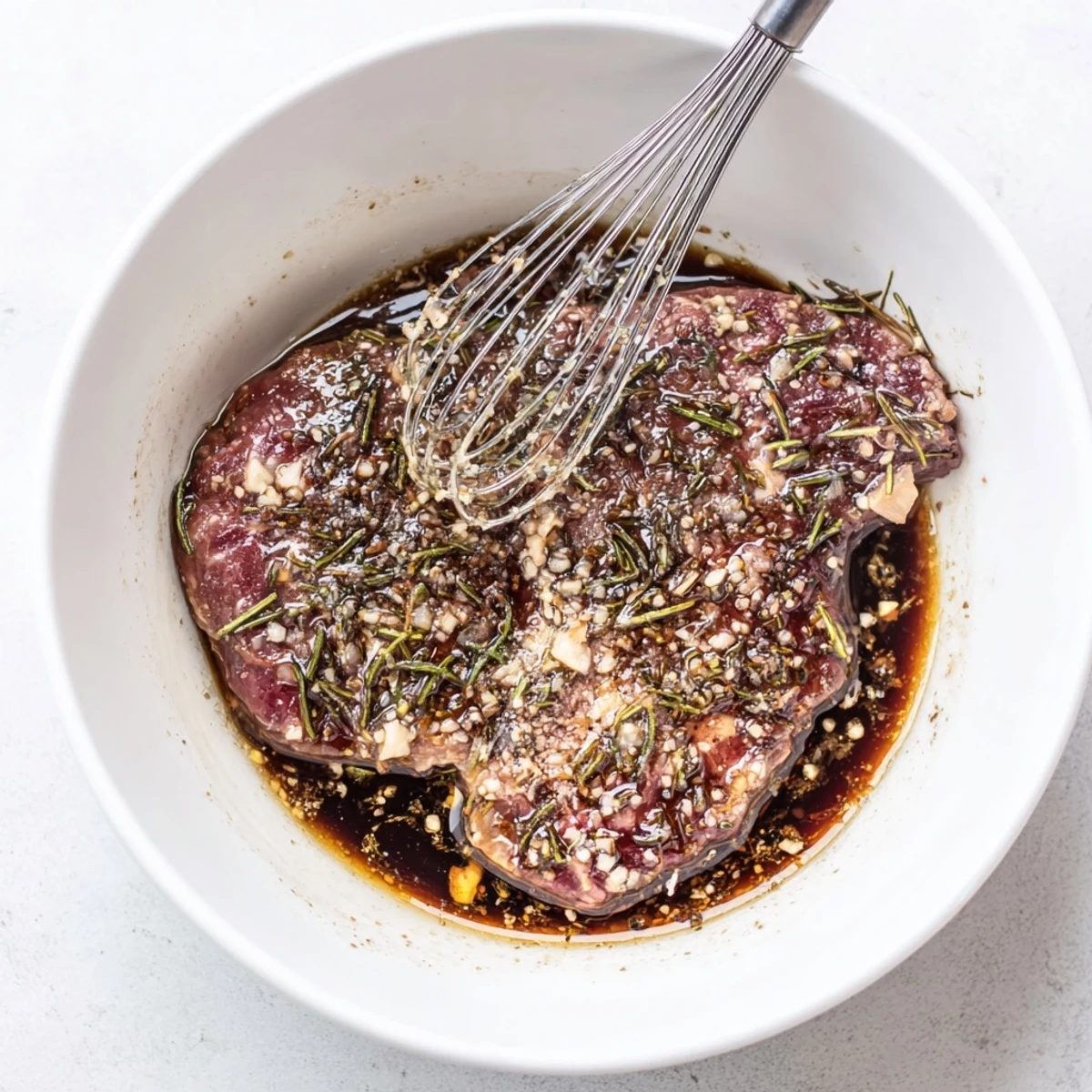 Steak Marinade brushed onto seared flank, caramelized edges, ready to slice