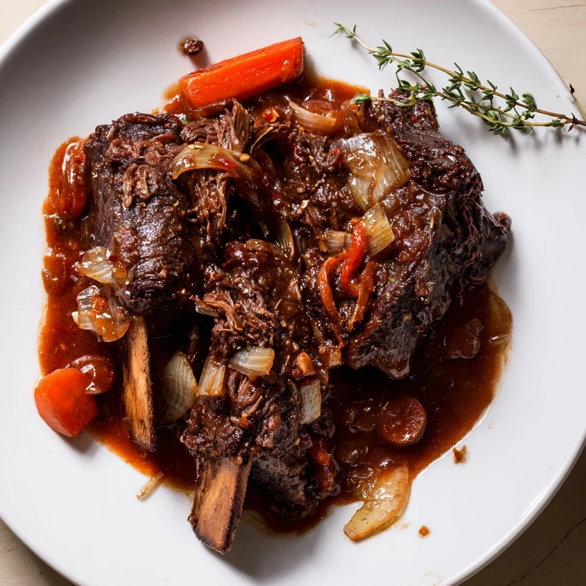 Slow Cooker Beef Short Ribs braised low and slow with carrots and thyme aroma