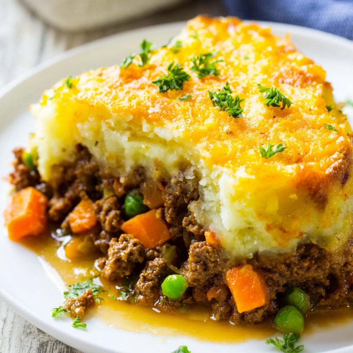 Hearty Shepherd's Pie stuffed baked potato with savory lamb filling and golden mashed potato topping